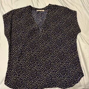 Monk and Lou Women's Navy Patterned V-Neck Blouse